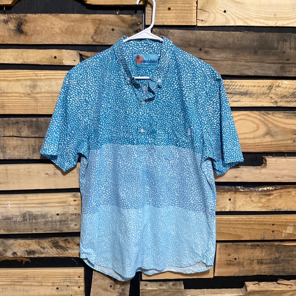 CHUBBIES - Blue Color Block Popover Collared Short Sleeve Shirt - Men's Size L